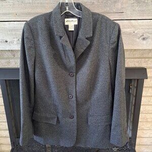 Eddie Bauer Cashmere Wool Women's Size 14 Blazer Jacket Gray Lined Luxury